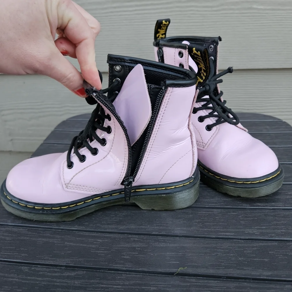 Doc Martens 1460 Pink Patent Leather Lace-Up Boots Side Zip Youth Kids Size 12